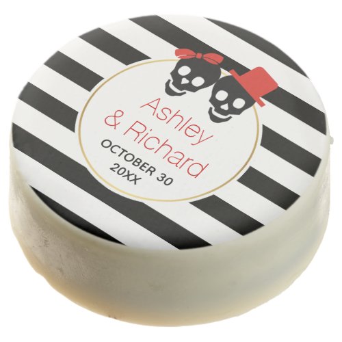 Skulls couple and stripes Halloween red wedding Chocolate Covered Oreo