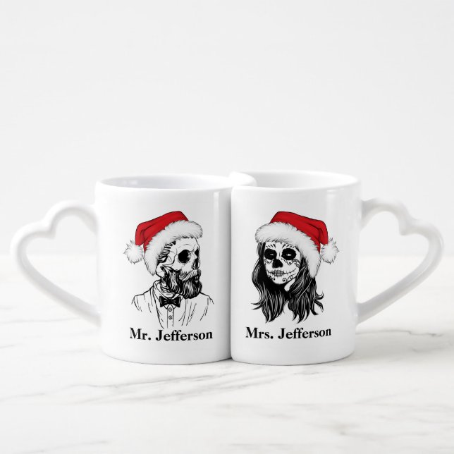 Skulls Couple Christmas Newlyweds Lovers' Coffee Mug Set (Front Nesting)