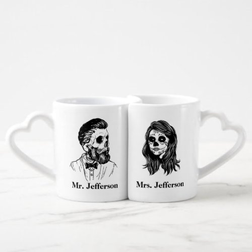 Skulls Couple Newlyweds Lovers coffee mug set