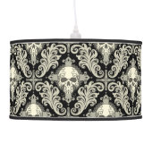 Skulls & Crosses Black and Cream Damask Pattern Hanging Lamp (Left)