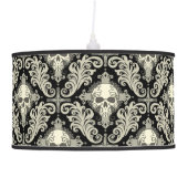 Skulls & Crosses Black and Cream Damask Pattern Hanging Lamp (Right)