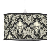 Skulls & Crosses Black and Cream Damask Pattern Hanging Lamp (Back)