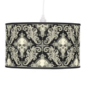 Skulls & Crosses Black and Cream Damask Pattern Hanging Lamp (Front)
