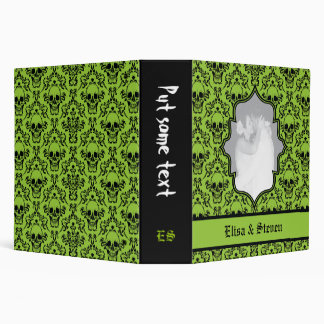 Skulls damask green, black Halloween wedding Binder
