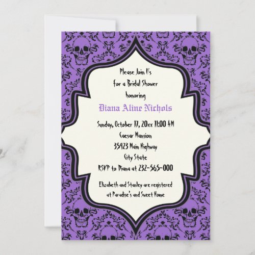 Skulls damask Halloween wedding bridal shower Invitation