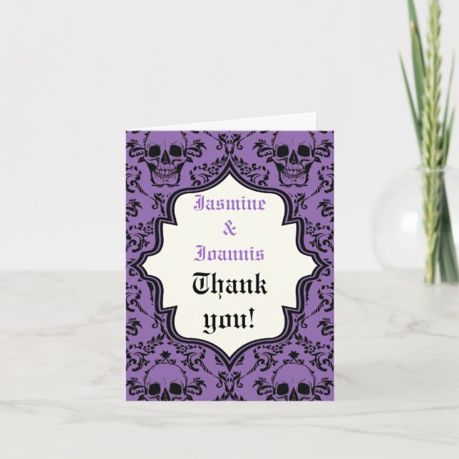 Skulls damask Halloween wedding Thank You photo (Front)