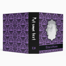 Skulls damask purple black Halloween wedding 3 Ring Binder