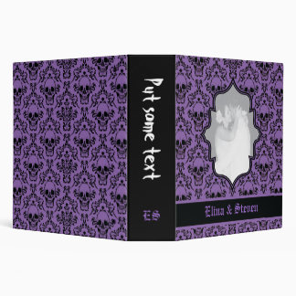 Skulls damask purple black Halloween wedding 3 Ring Binder