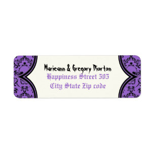 Skulls damask purple black Halloween wedding Label