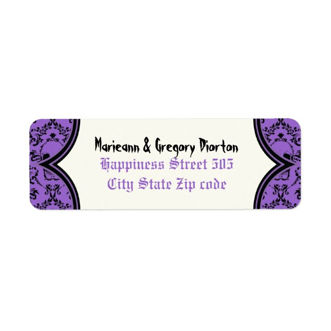 Skulls damask purple black Halloween wedding Label (Front)