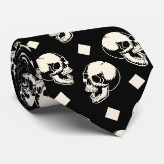 Skulls Diamond Pattern Halloween Celebration Neck Tie