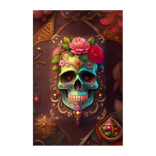 Skulls  Flowers Acrylic Art Photo Print  Unique 