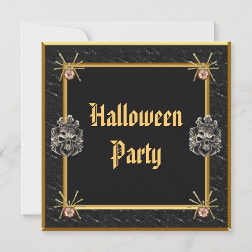 Skulls &amp; Gold Spider Jewels Halloween Party Custom Invites