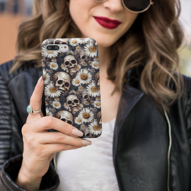Skulls Gothic Daisy Flower Pattern  Case-Mate iPhone Case (Creator Uploaded)