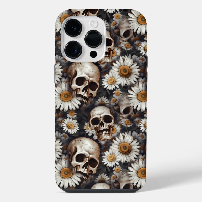 Skulls Gothic Daisy Flower Pattern  Iphone Case (Back)