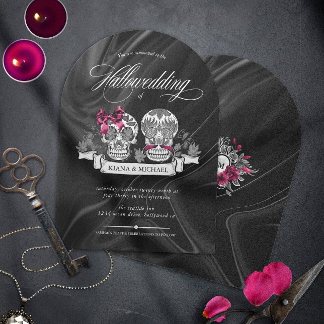 Skulls Gothic Hallowedding Burgundy Arch ID866 Invitation (Creator Uploaded)