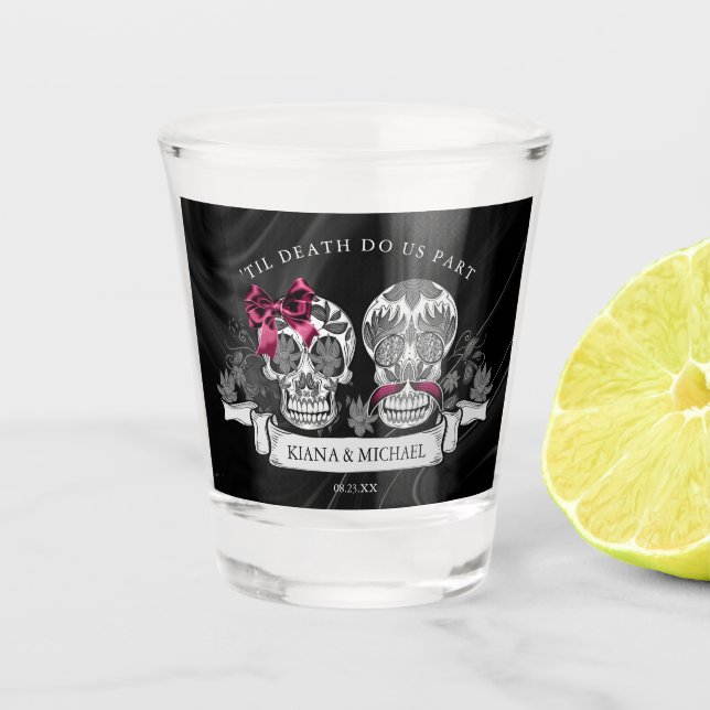 Skulls Gothic Hallowedding Burgundy ID866  Shot Glass (Front)