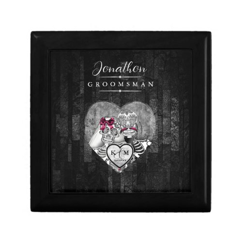 Skulls Gothic Hallowedding Groomsman Brgdy ID866 Gift Box
