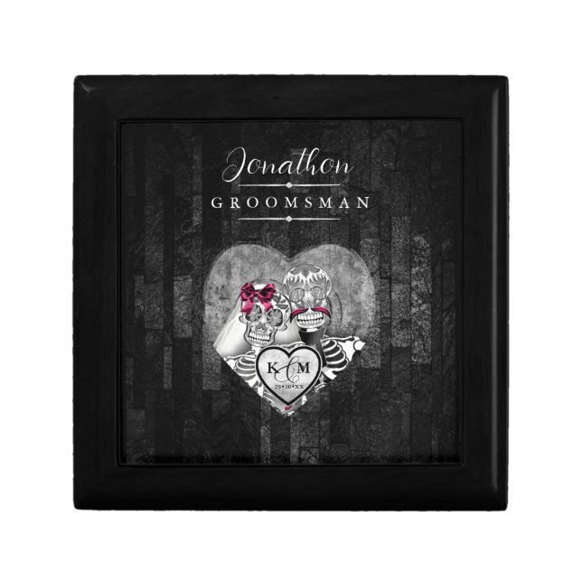 Skulls Gothic Hallowedding Groomsman Brgdy ID866 Gift Box (Front)