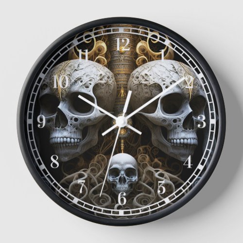 Skulls Gothic Horror Goth Surreal Art Clock