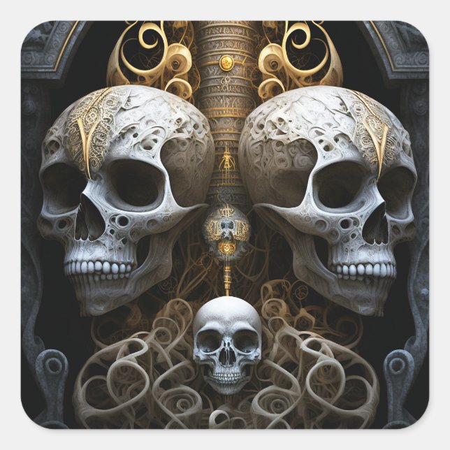 Skulls Gothic Horror Goth Surreal Art Square Sticker (Front)