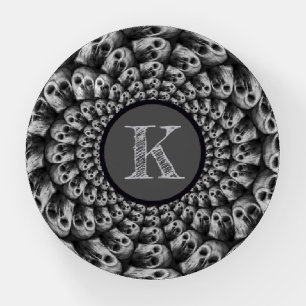 Skulls Gothic Spooky Black And White Monogram Paperweight