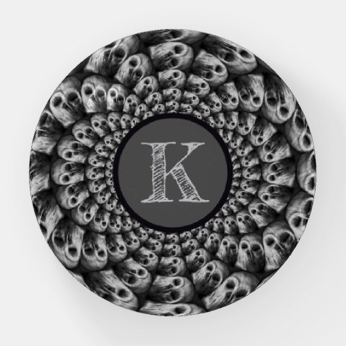 Skulls Gothic Spooky Black And White Monogram Paperweight