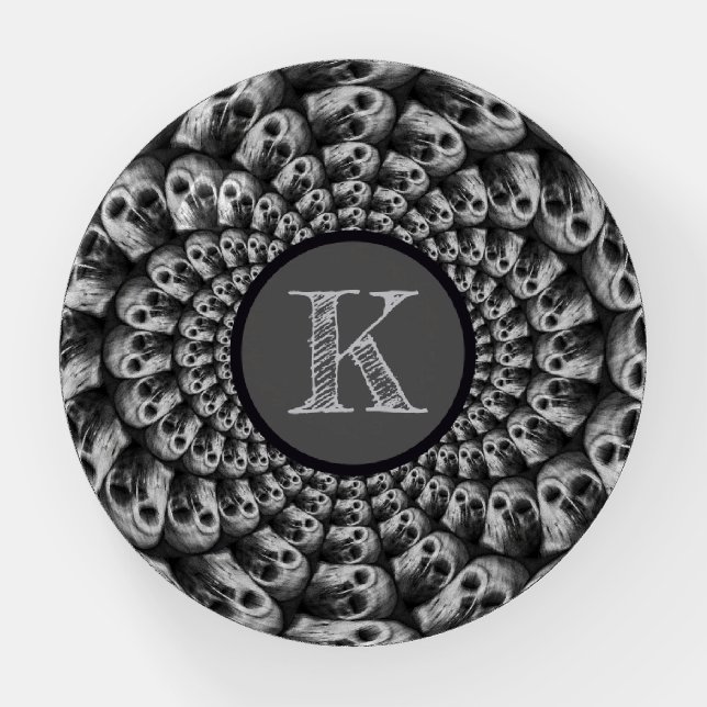Skulls Gothic Spooky Black And White Monogram Paperweight (Front)