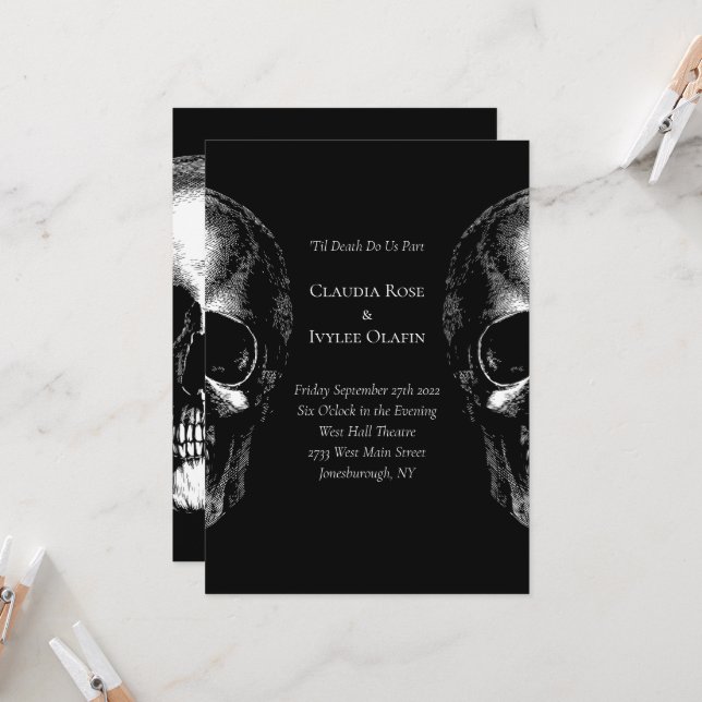 Skulls Gothic Wedding Invitation (Front/Back In Situ)