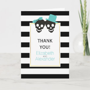 Skulls Halloween aqua blue wedding Thank You photo Card