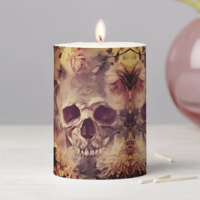 Skulls Halloween Pillar Candle (In Situ)