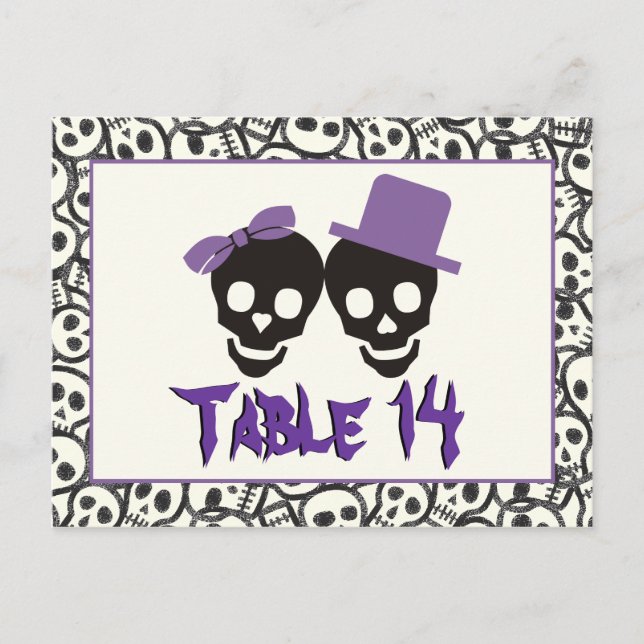 Skulls Halloween purple black wedding table number (Front)