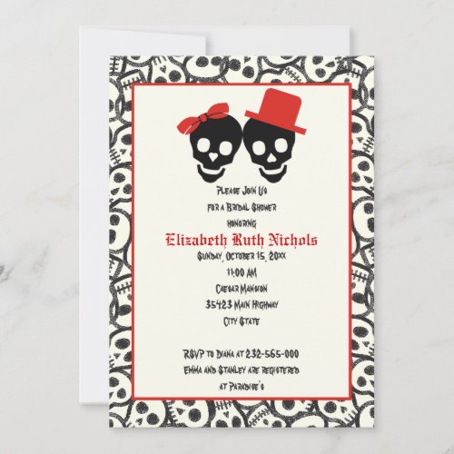 Skulls Halloween red black wedding bridal shower Personalized Invites