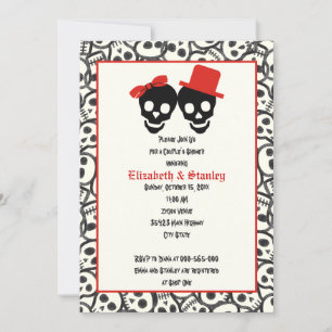 Skulls Halloween red black wedding couple's shower Invitation