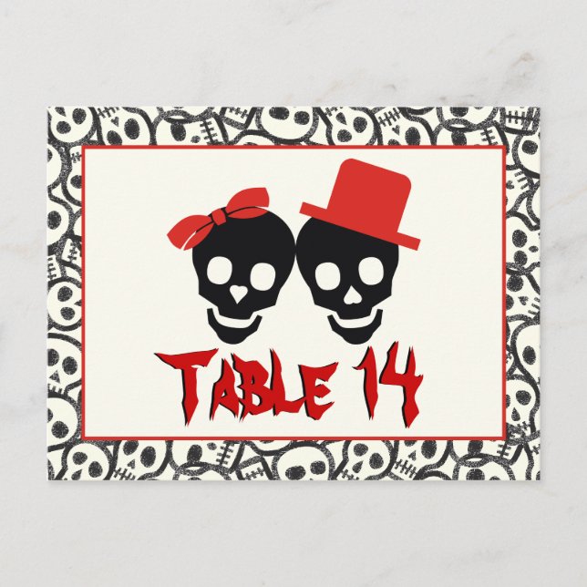 Skulls Halloween red black wedding table number (Front)