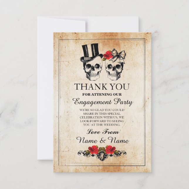 Skulls Halloween Thank You Wedding Rustic Card (Front)