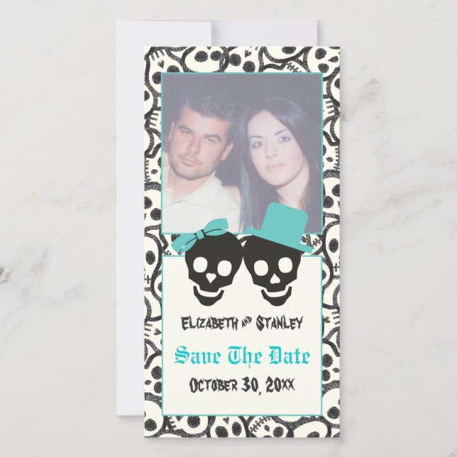 Skulls Halloween Turquoise wedding Save the Date (Front)