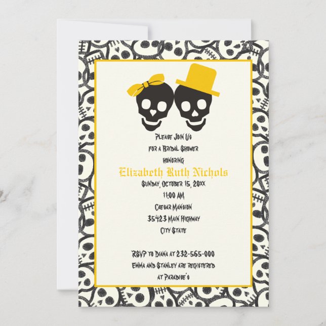 Skulls Halloween yellow wedding bridal shower Invitation (Front)