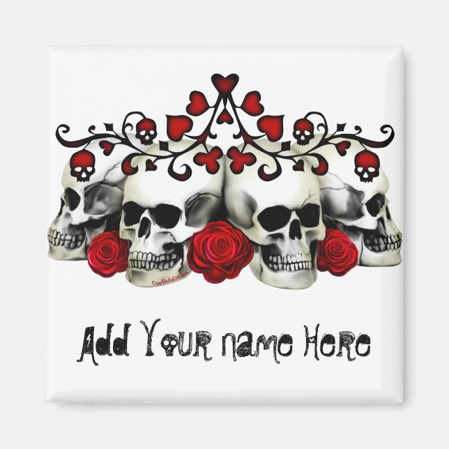 Skulls, Hearts And Roses Magnet (Front)