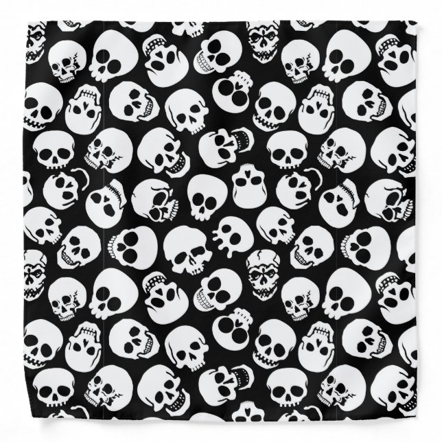 Skulls in Black Background Pattern Bandana (Front)