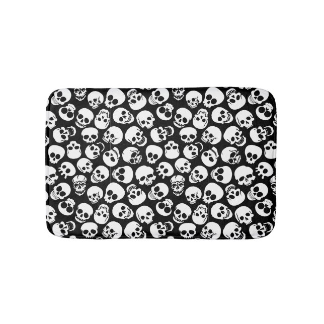 Skulls in Black Background Pattern Bathroom Mat (Front)