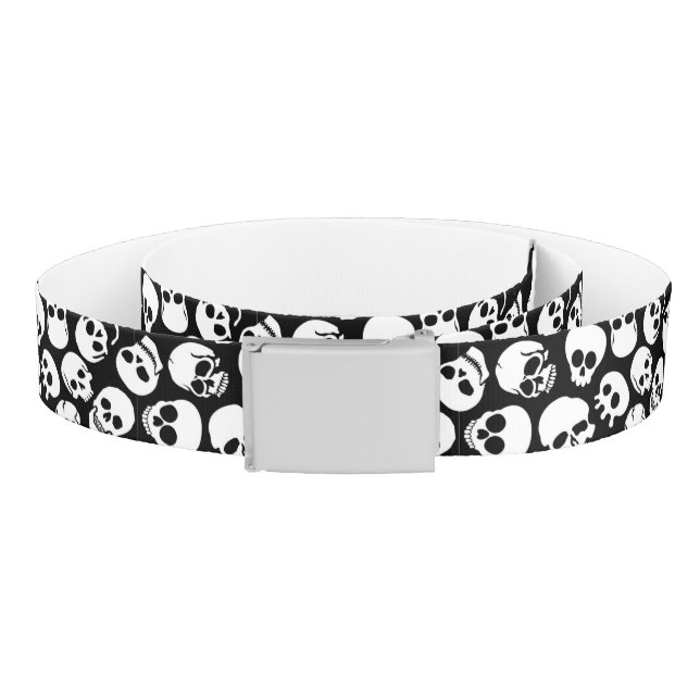 Skulls in Black Background Pattern Belt (Coil)