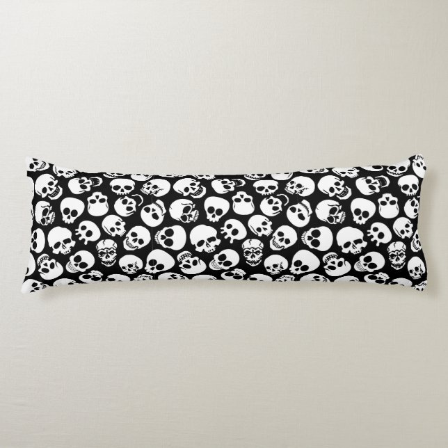 Skulls in Black Background Pattern Body Pillow (Front)