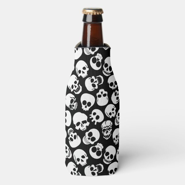 Skulls in Black Background Pattern Bottle Cooler (Bottle Front)
