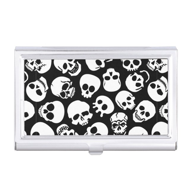 Skulls in Black Background Pattern Business Card Holder (Front)