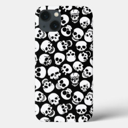 Skulls in Black Background Pattern iPhone 13 Case