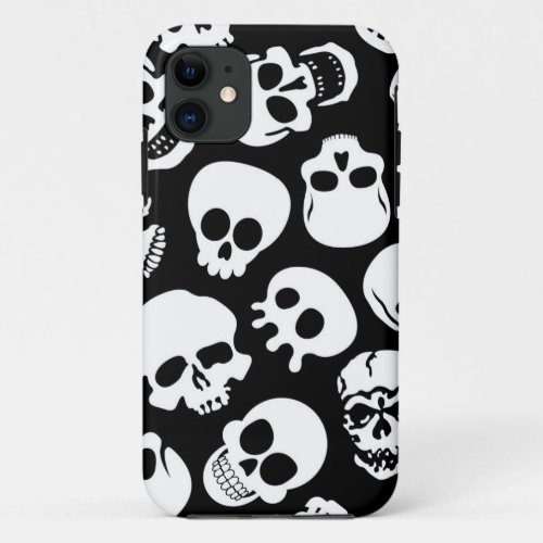 Skulls in Black Background Pattern iPhone 11 Case