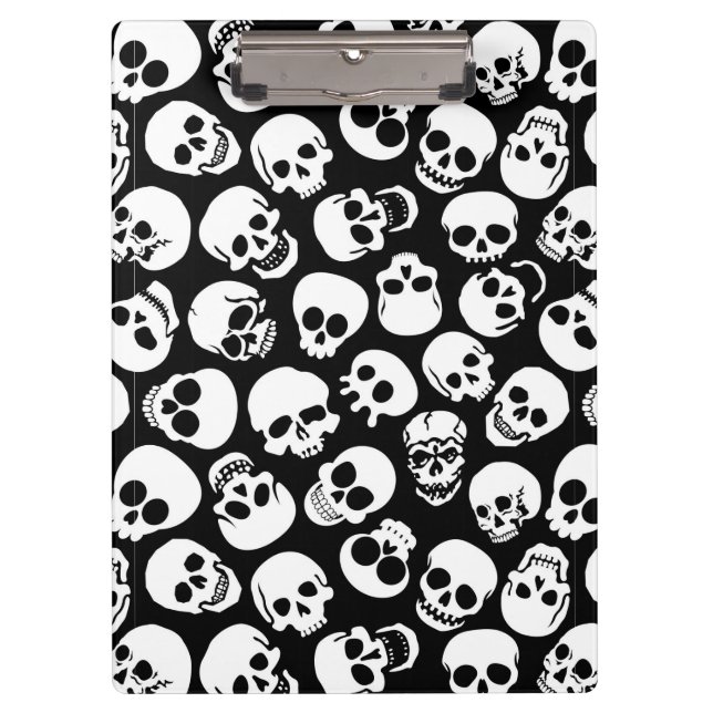 Skulls in Black Background Pattern Clipboard (Front)