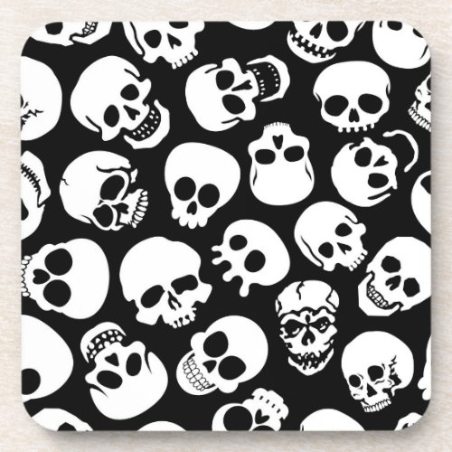 Skulls in Black Background Pattern Coaster