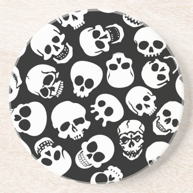 Skulls in Black Background Pattern Coaster (Front)